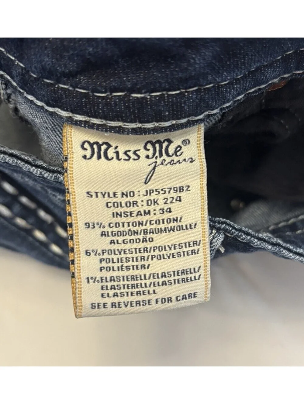 Women’s Miss Me White Fleur De Lis Embellished Bootcut Dark Wash Jeans 30x26